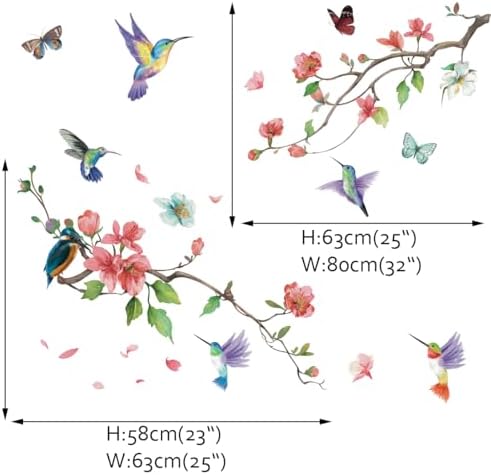 Runtoo Hummingbird Pink Floral Wall Decal Sticker