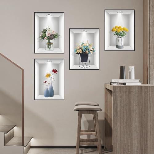 3D Vase Flower Wall Sticker Set of 4