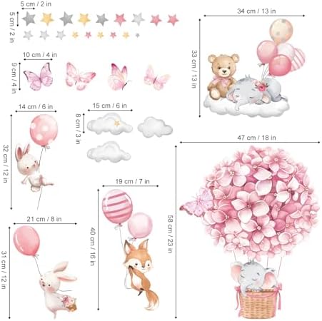 Decalmile Animals Hot Air Balloon Wall Stickers