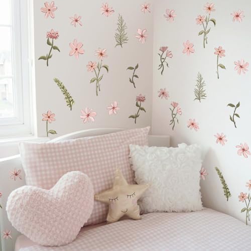 Coquette Boho Watercolor Wall Stickers - Colorful Wildflower Decals Peel Stick