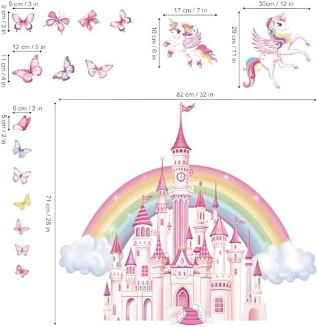 Wondever Rainbow Castle Wall Stickers for Baby Nursery