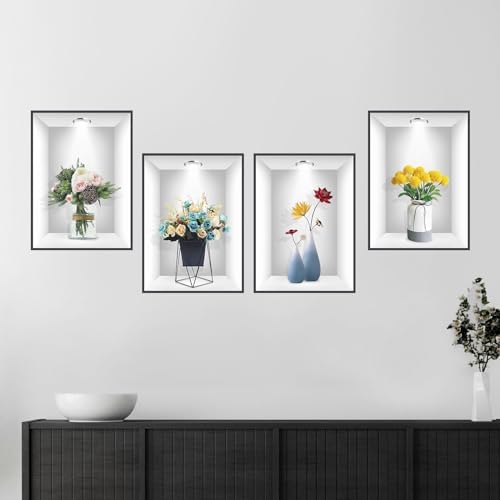 3D Vase Flower Wall Sticker Set of 4