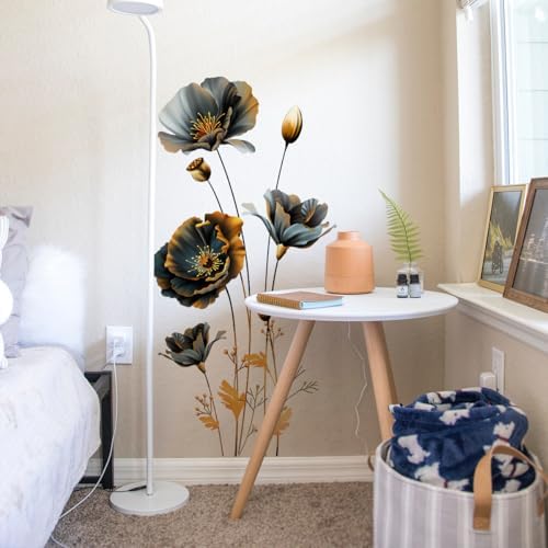Large 3D Flowers Wall Decals - Gold and Black Design