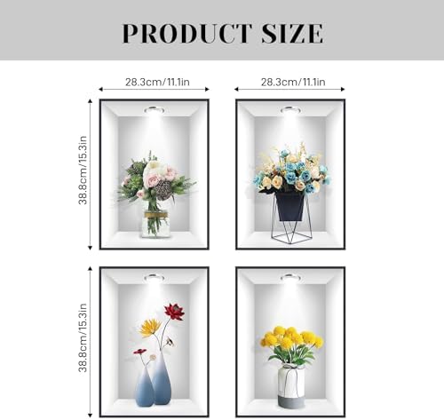 3D Vase Flower Wall Sticker Set of 4