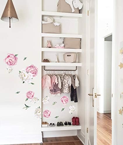 Peony Watercolor Wall Decals Pink and White Spring Decor