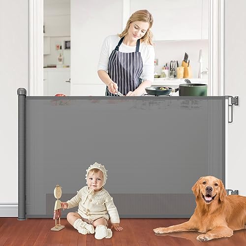 Retractable Baby Gate for Doorways and Stairs Grey