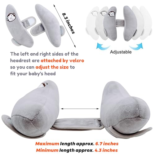 Adjustable Baby Head Support Pillow for Car Seat and Stroller Grey