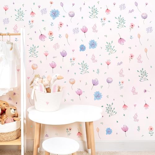 Small Floral Wall Stickers Watercolor Boho Decor Peel and Stick