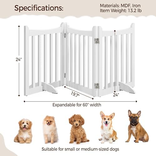 Yaheetech 24 Inch Pet Gate White Wooden 3 Panels