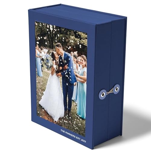 Blue Linen Keepsake Box with Coral Interior