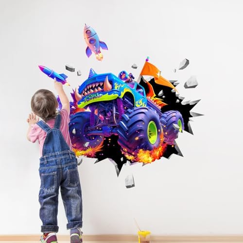 Supzone 3D Racing Truck Wall Decals for Kids