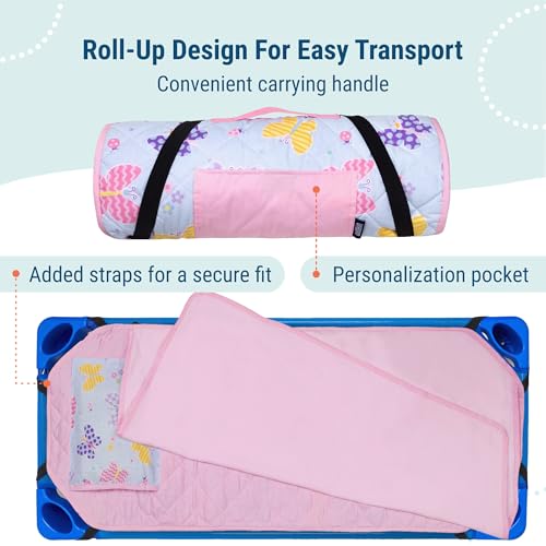 Wildkin Modern Kids Nap Mat with Pillow and Elastic Straps - Butterfly Garden