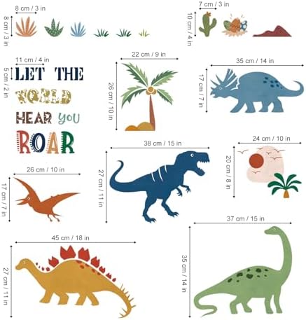 Boho Dinosaur Wall Decals for Kids Room and Playroom