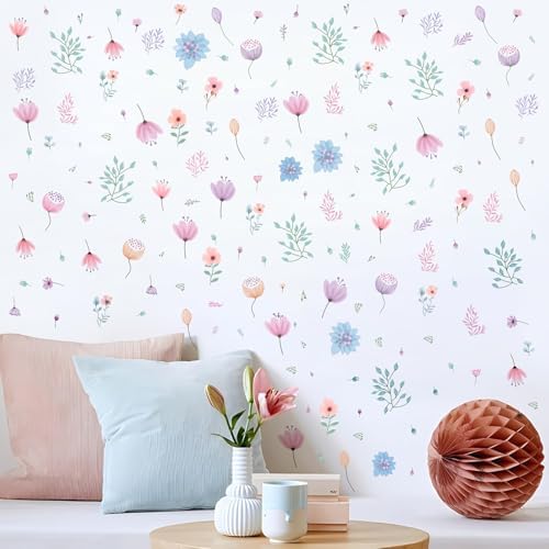 Small Floral Wall Stickers Watercolor Boho Decor Peel and Stick
