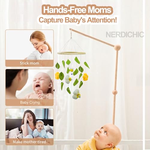 Baby Crib Mobile with Bees and Green Leaves
