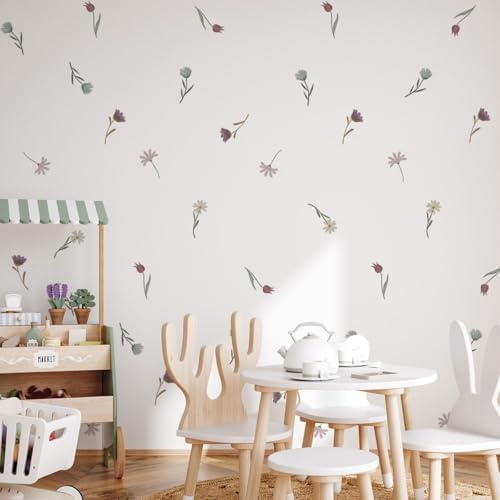 Boho Wildflower Wall Stickers for Girls Bedroom Decor