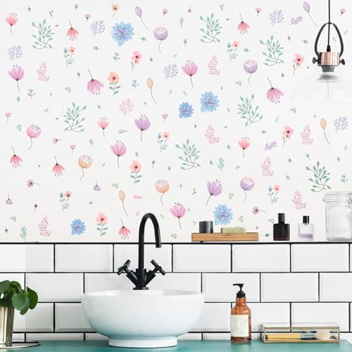 Small Floral Wall Stickers Watercolor Boho Decor Peel and Stick