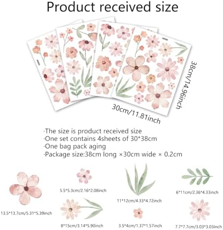 Boho Flower Wall Decals Pink Watercolor Decor Stickers