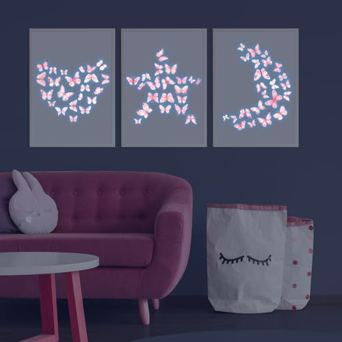 Glow in The Dark Pink Butterfly Wall Decals