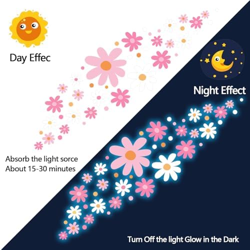 Glow in the Dark Daisy Wall Decals Set for Kids Rooms