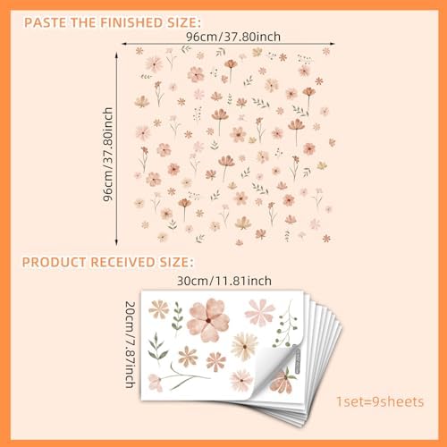 Boho Flower Wall Decals for Girls Bedroom and Kids Room Decor