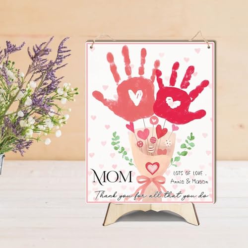 Mom Pink Floral Bouquet DIY Handprint Art Craft Keepsake