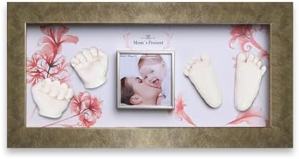 Momspresent Baby Hand Footprint Deluxe Casting Kit with Gold Frame