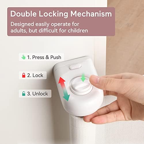 Retractable Baby Gate with Double Lock and No Bottom Rails