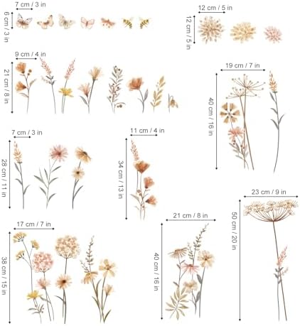 Boho Flower Wall Decals for Kids Room and Nursery Decor