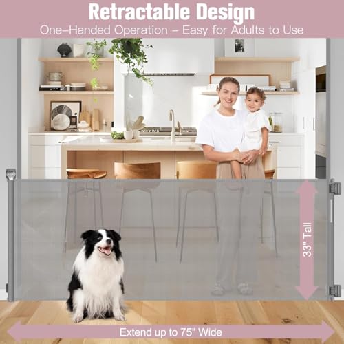 75 Inch Wide Retractable Baby Gate No Drilling Gray