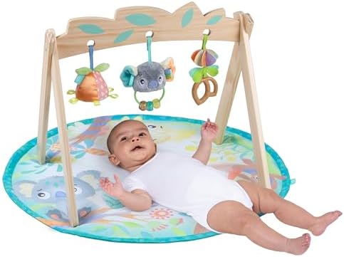 Playgro Fauna Friends Wooden Baby Gym with 3 Hanging Toys