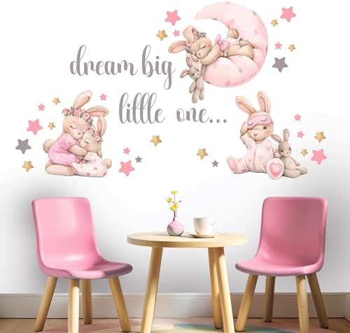 Pink Bunny Wall Decals for Baby Girl Room