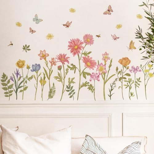 Runtoo Boho Wildflower Wall Stickers for Bedroom Kids Room and Nursery Decor