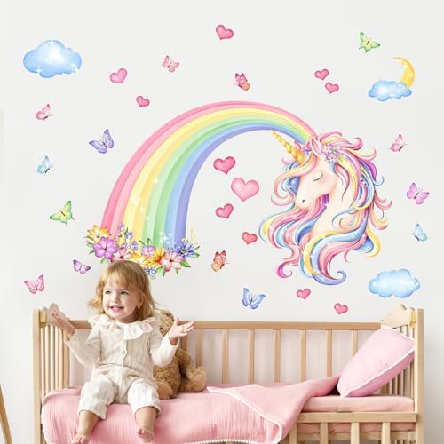Rainbow Unicorn Wall Decals for Girls Room Decor