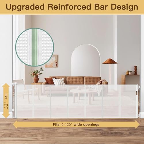 Reinforced Retractable Baby Gate 120 Inch Extra Wide