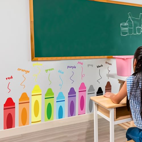 Colorful Crayon Wall Decals Peel and Stick Educational Decor
