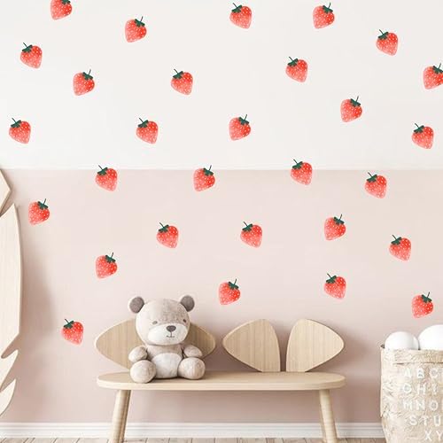 Watercolor Strawberry Wall Decals for Girls Room Decor