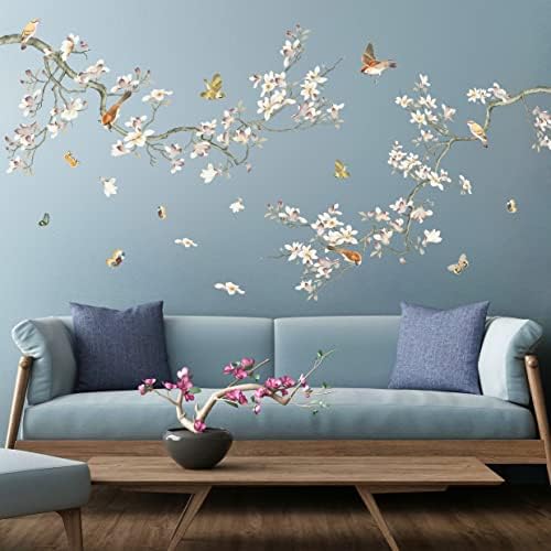 3D Curved Tree Branches with Colorful Flying Birds Wall Decals