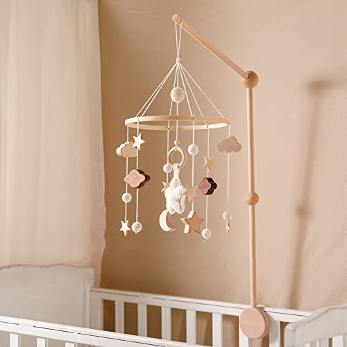 Baby Musical Crib Mobile with Rotating Wooden Stars Pendant