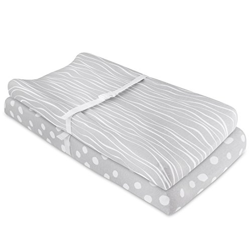 Changing Pad Cover Set Cradle Sheet 2 Pack Grey Abstract Stripes Dots