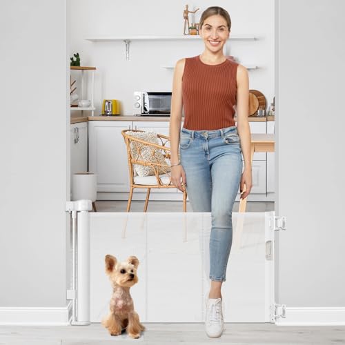 24 Inch Tall Retractable Baby Gate for Stairs and Doorways White