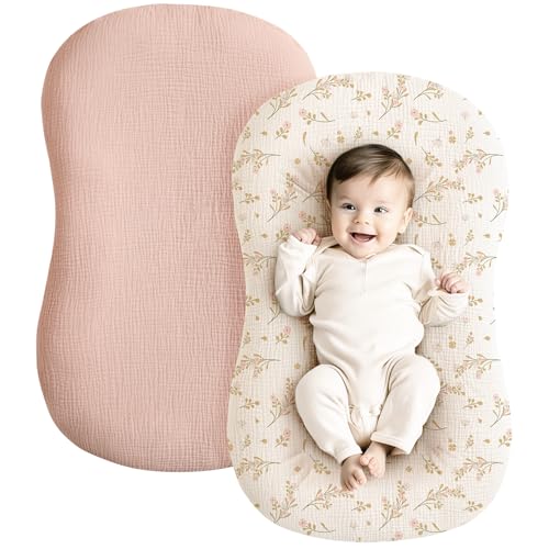 Konssy Muslin Baby Lounger Cover 2 Pack Pink Floral