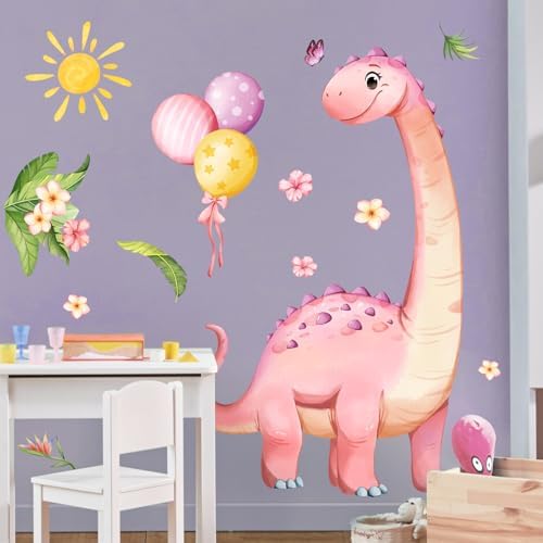 Supzone Pink Dinosaur Wall Decals for Kids Room Decor