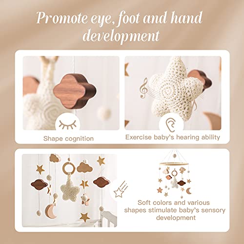 Baby Musical Crib Mobile with Rotating Wooden Stars Pendant