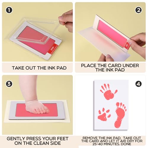 Jetec 8 Inkless Baby Footprint and Handprint Kit with Imprint Cards Pink