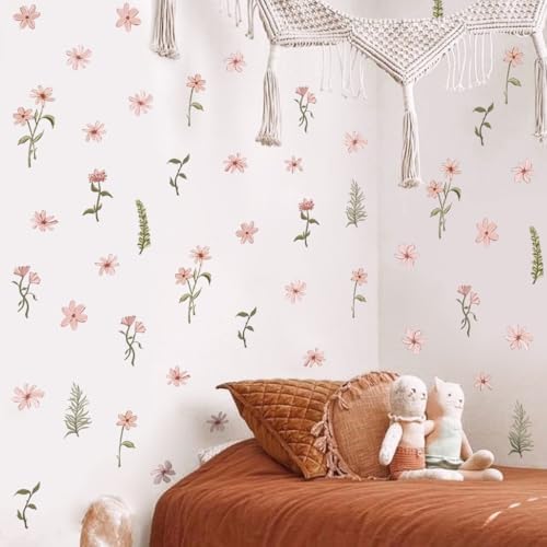 Coquette Boho Watercolor Wall Stickers - Colorful Wildflower Decals Peel Stick