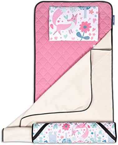 Toddler Nap Mat with Cotton Inner and Pillow for Daycare Travel