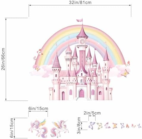 Amimagen Rainbow Castle Wall Stickers for Girls
