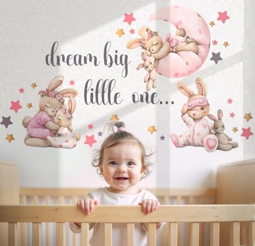 Pink Bunny Wall Decals for Baby Girl Room