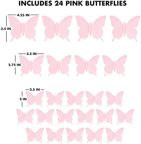 Cute Pink Butterfly Wall Decor Set of 24